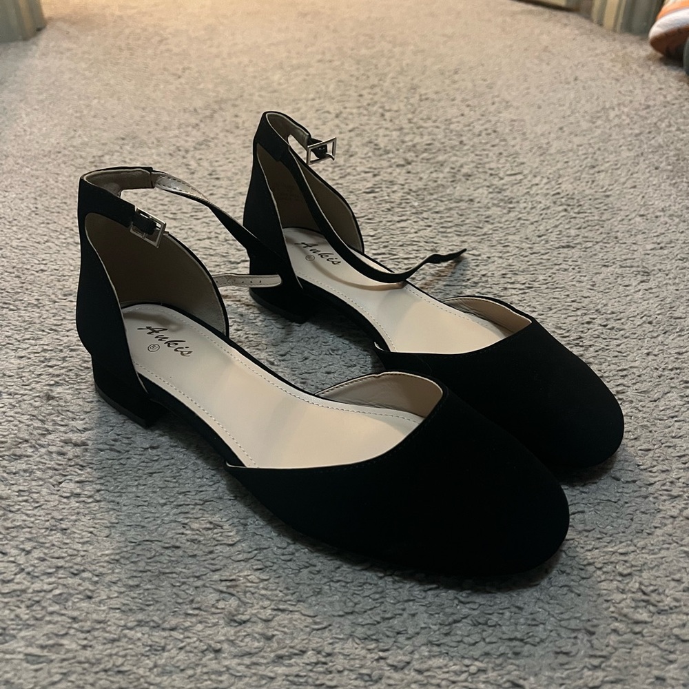 Aldo Black Heels with Ankle Strap and Textured Fabric